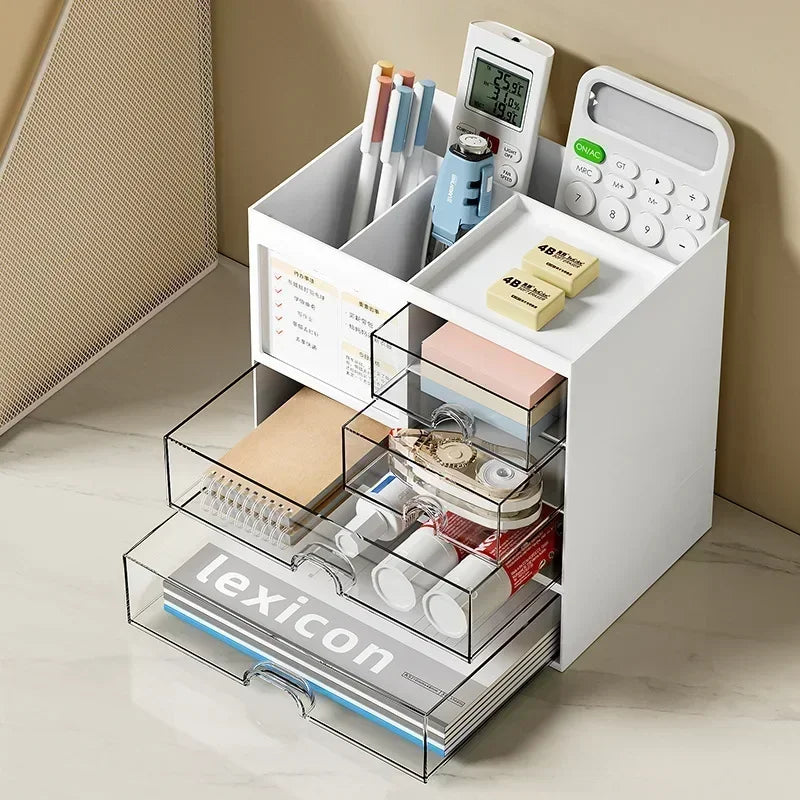 Desk Organizer with 4 Drawers - Plastic Stationery and Makeup Storage Box with 4 Open Compartments for a Desktop, Everstock