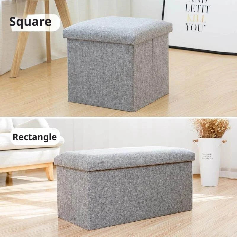 Linen Storage Ottoman - Wood-Framed Fabric Storage Box and Shoe Changing Stool Footrest for Living Room, Everstock