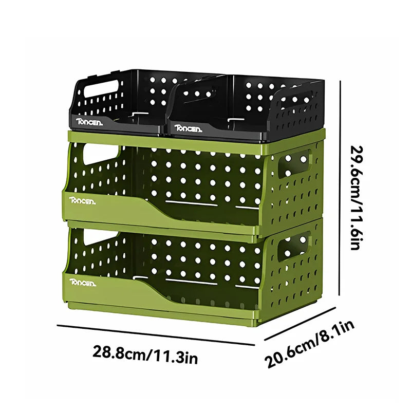 3-Tier Desk Organizer - Stackable Plastic Storage Box with 2 Large and 2 Small Compartments for Office Desktops, Everstock