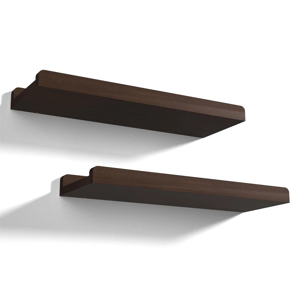Wall Ledge Shelf Set of 2 - Farmhouse Wood Floating Shelves with Front Lip for Photo Frames, Everstock