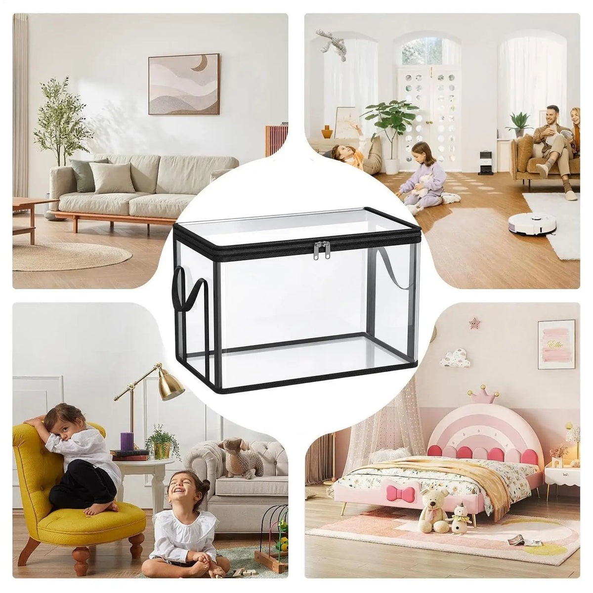 Stackable Storage Box with Lid - Clear PVC Zip Bin with Handles for Clothes, Bedding, Books and Toys, Everstock