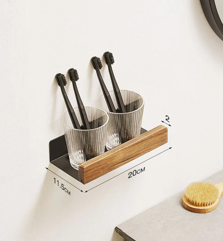 Solid Wood Corner Shelf - No-Drill Wall Mounted Shower Storage Rack for Bathroom, Everstock