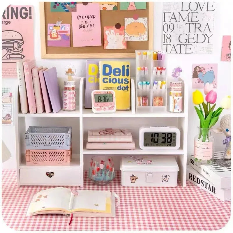 Double-Layer Desktop Organizer Rack - Wood-Plastic Composite Desk Shelf for Stationery, Cosmetics and Office Supplies, Everstock