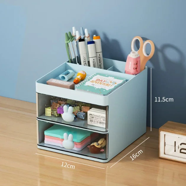 Small Desk Organizer with Drawer - Plastic Desktop Storage Box for Business Cards, Pens and Phone, Everstock