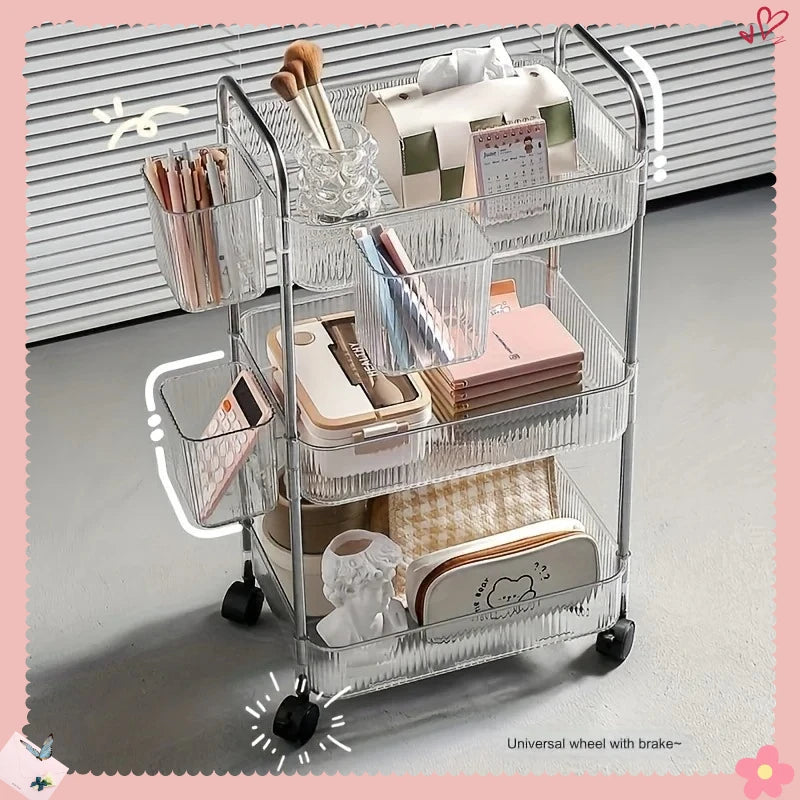 3-Tier Rolling Cart - Clear Plastic Storage Trolley on Wheels for Living Room, Bedroom and Home Office, Everstock