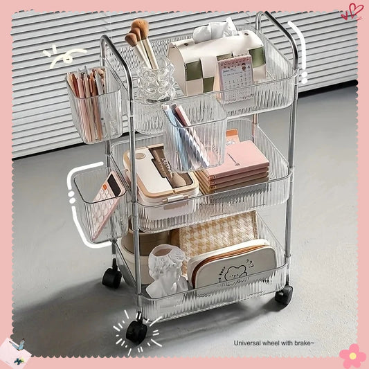 3-Tier Rolling Cart - Clear Plastic Storage Trolley on Wheels for Living Room, Bedroom and Home Office, Everstock