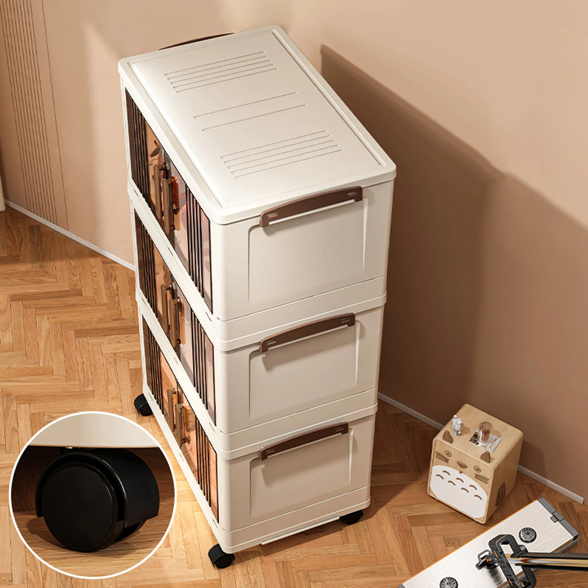 Foldable Storage Cabinet with Doors - Stackable Plastic Organizer Unit, 40cm, 2 to 5 Tiers, for Snacks, Clothes & Toys, Everstock