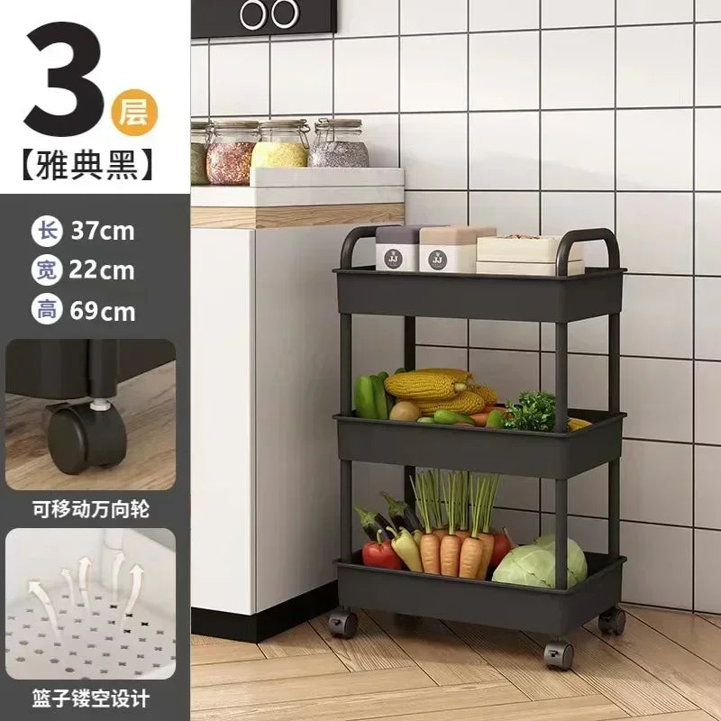 Multi-Layer Rolling Storage Cart - Mobile Trolley Rack for Bathroom, Kitchen & Bedroom Floor Storage, Everstock