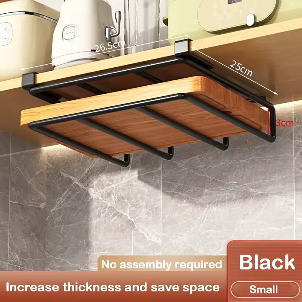 Under-Cabinet Hook Rack - Carbon Steel Hanging Organizer for Towels, Boards & Pot Lids, Kitchen, Everstock