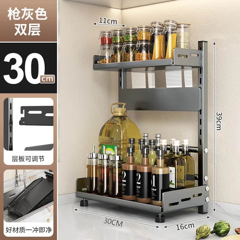 3-in-1 Countertop Kitchen Organizer - Steel Knife Block, Spice Rack & Utensil Holder, 30 lb Capacity, Everstock