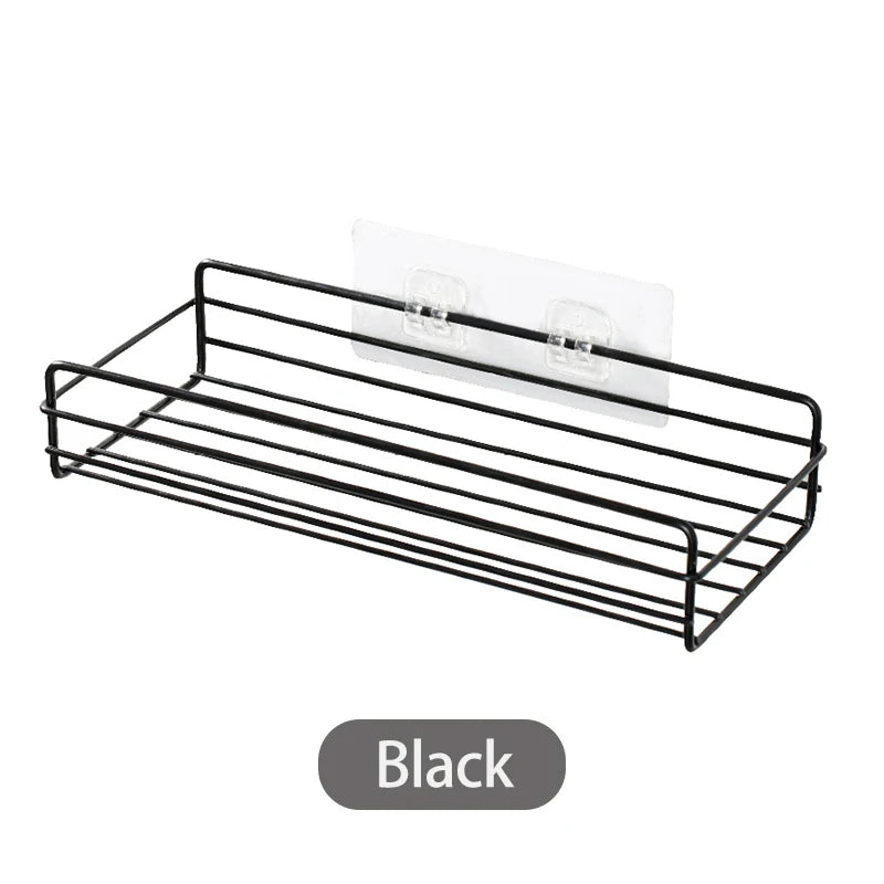 Black Iron Corner Caddy Rack - Punch-Free Shower Storage Shelf, Everstock