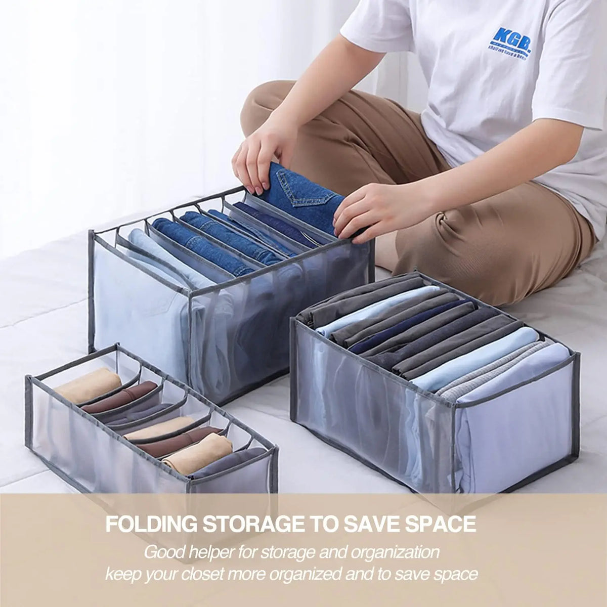 Wardrobe Clothes Organizer with 7 Grids - Washable Foldable Mesh Drawer Box for Underwear, Socks & Scarves, Everstock