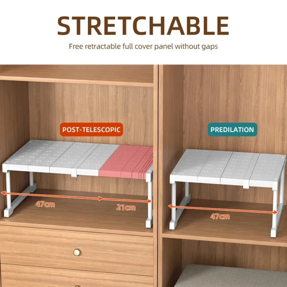 Telescopic Closet Shelf Divider - Punch-Free Stackable PP Wardrobe Organizer Rack for Shelves & Cabinets, Everstock