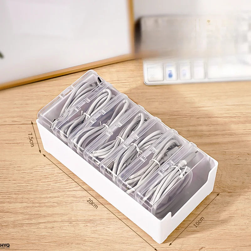 Data Cable Storage Box - Desktop Cable Organizer with 7 Compartment Boxes for Chargers, Leads and Adapters, Everstock