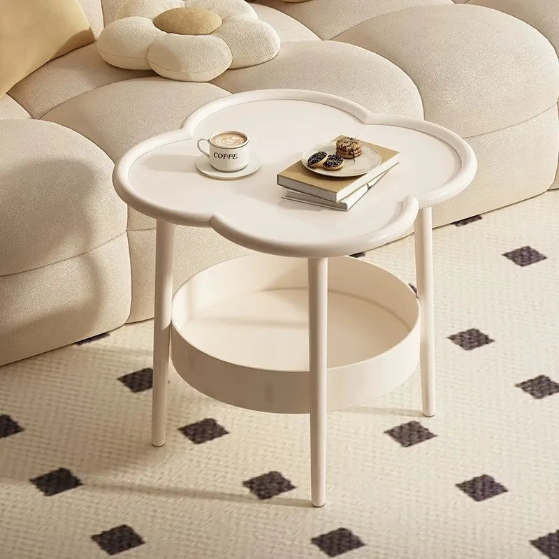 Sofa Side Table with Shelf - Two-Tier Plastic Storage Stand, 37 x 37 x 48cm, for Living Room and Balcony, Everstock