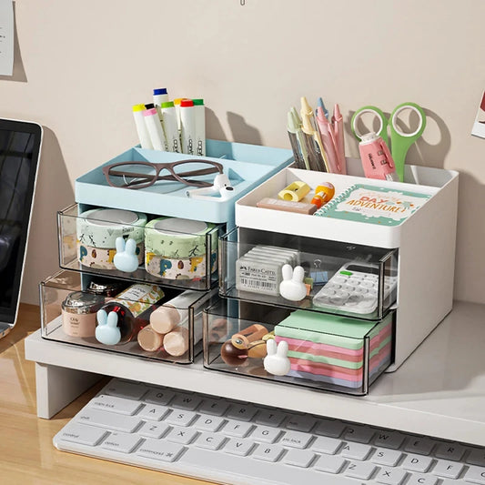 Desk Organizer with Drawer, 6.3 in - Waterproof PP Makeup and Stationery Storage Box for Office Desktops, Everstock