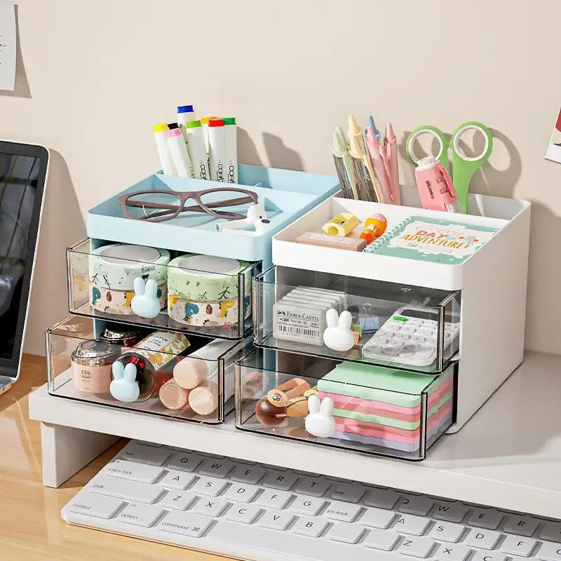 Small Desk Organizer with Drawer - Plastic Desktop Storage Box for Business Cards, Pens and Phone, Everstock