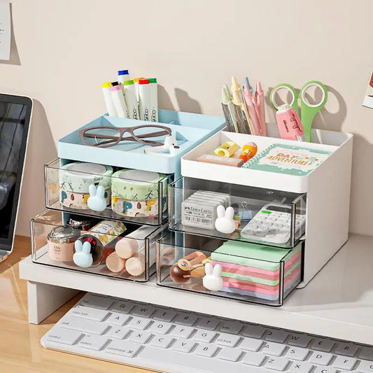 Small Desk Organizer with Drawer - Plastic Desktop Storage Box for Business Cards, Pens and Phone, Everstock