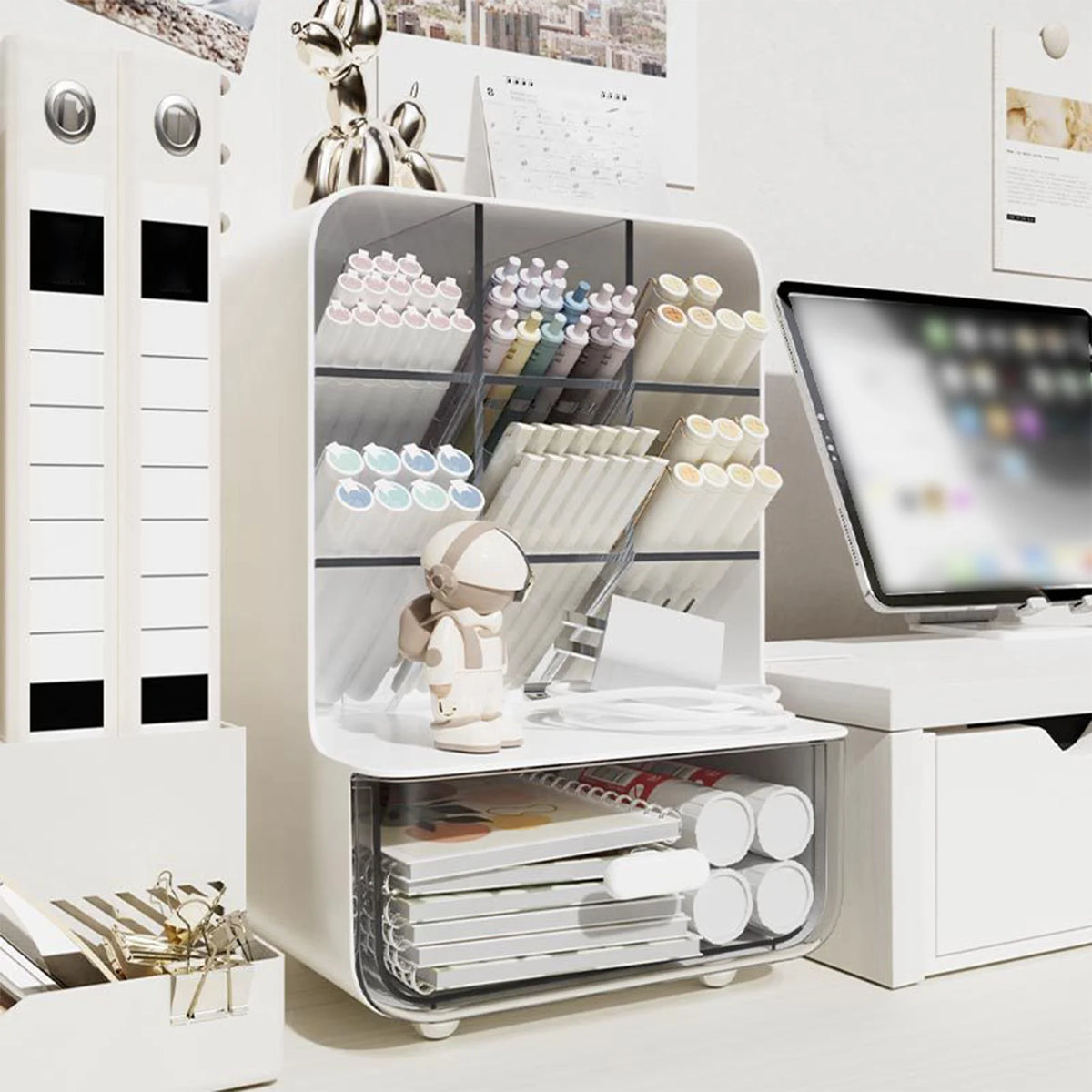 Multi-Layer Desk Organizer - Clear Plastic Pen and Pencil Storage Box with Stacked Bins for Office and School, Everstock