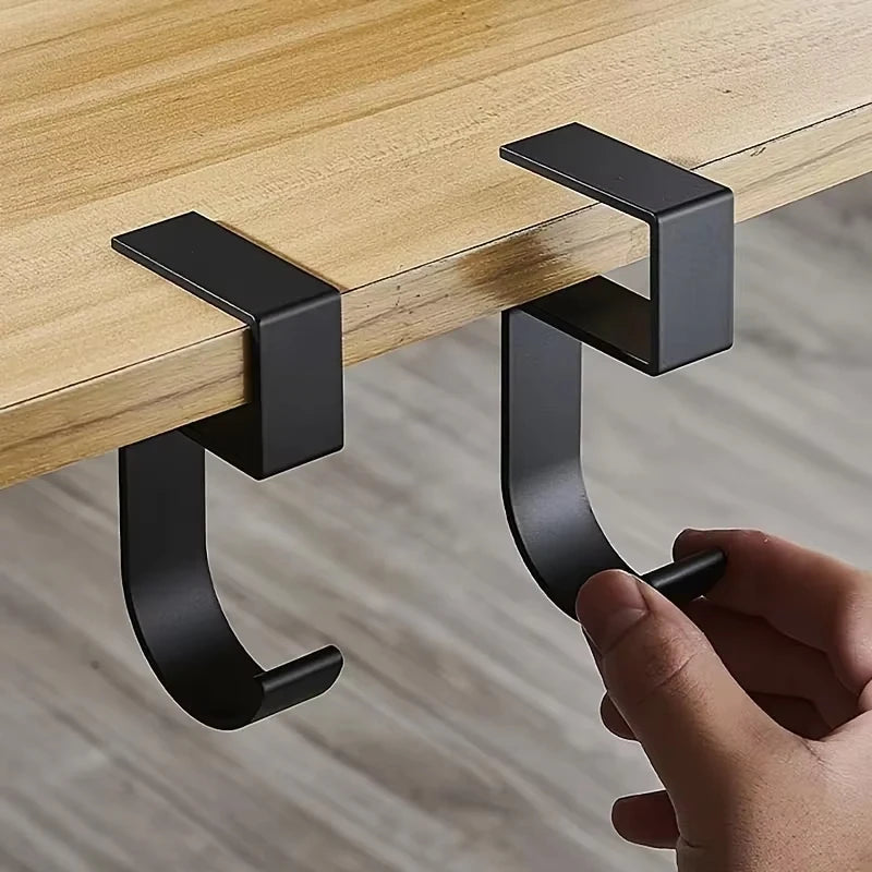 Under-Desk Hook Organizer - Anti-Slip Iron Bag Hanger in Black or White for Desk Edges and Office Use, Everstock
