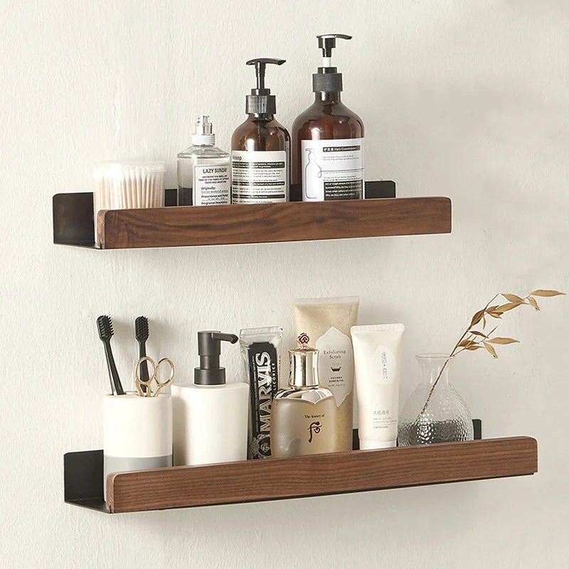 Solid Wood Corner Shelf - No-Drill Wall Mounted Shower Storage Rack for Bathroom, Everstock