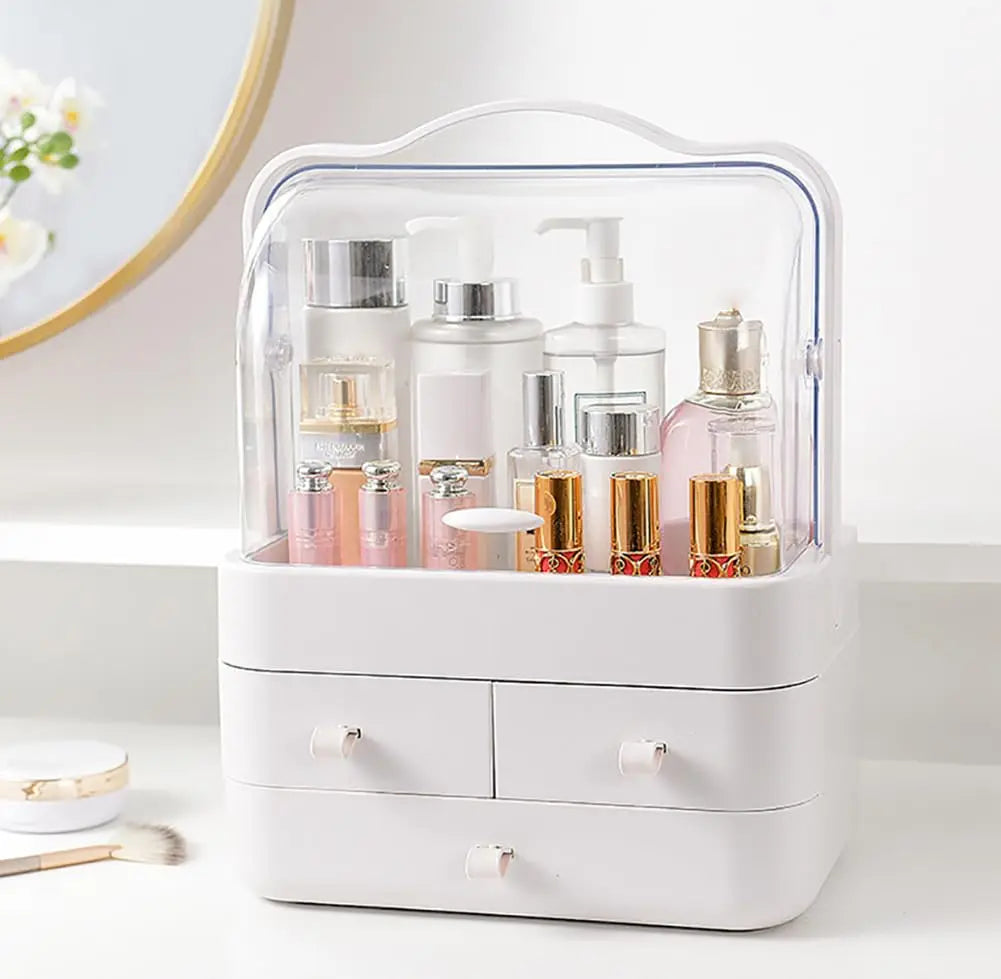 Countertop Cosmetic Organizer - Dustproof Lid, Pull-Out Drawer, Waterproof for Dresser & Bathroom Vanity, Everstock