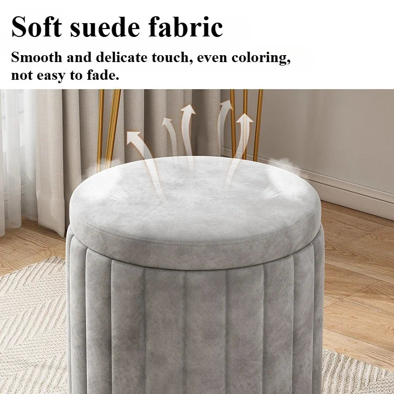 Round Storage Ottoman Stool - Cushioned Metal-Framed Vanity Seat with Hidden Storage for Bedroom Dressing Table, Everstock