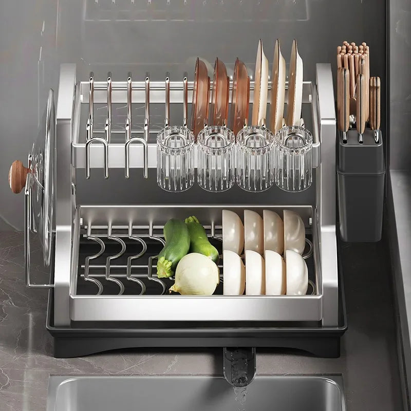 2-Tier Dish Drying Rack - Stainless Steel Drainer for Bowls, Plates, Cutlery & Pot Lids, Countertop, Everstock