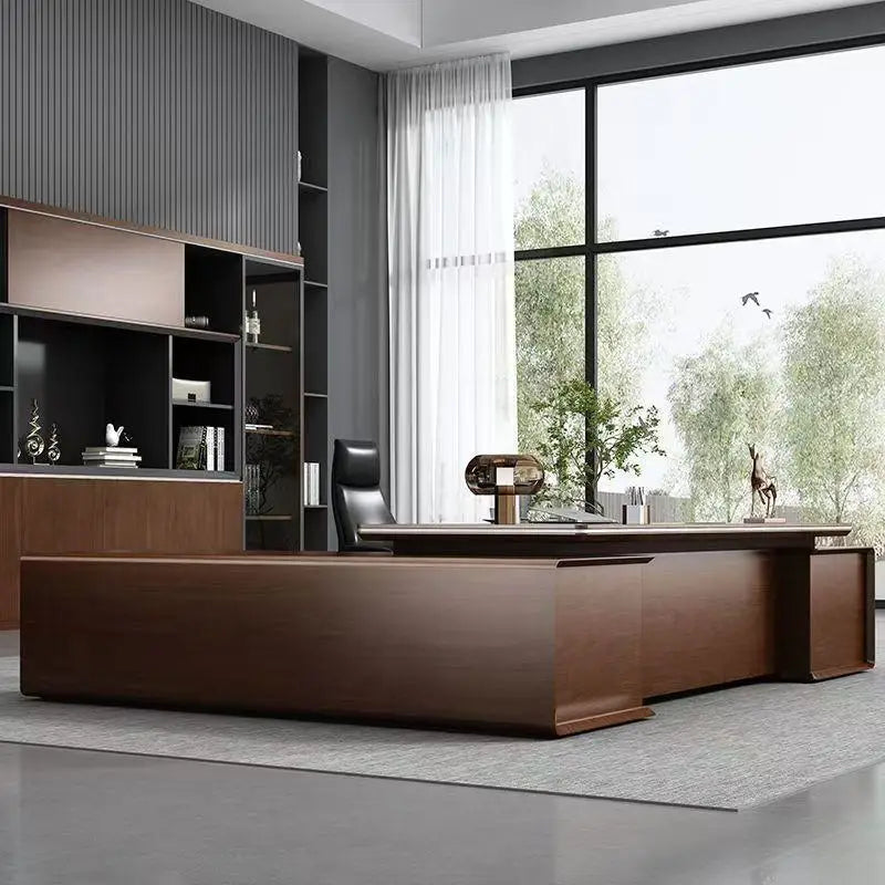 L Shape Luxury Organizer Computer table With Storage standing Gaming Work executive office desk with drawers Office Furniture