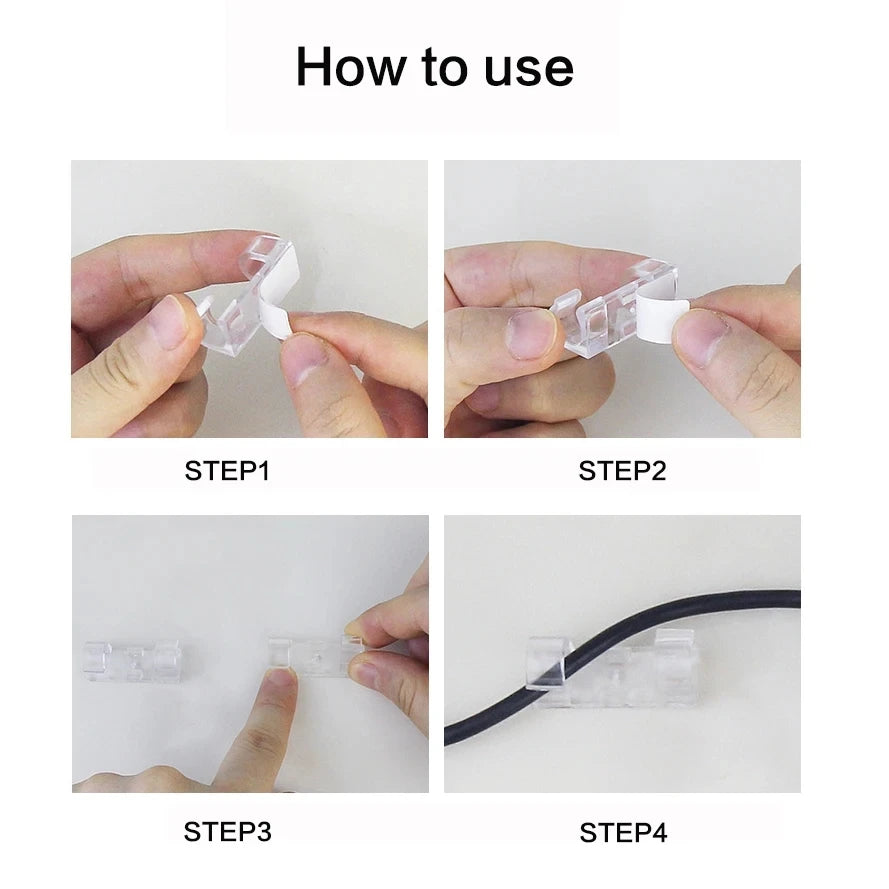 Cable Organizer Clips - Self-Adhesive ABS Plastic Cord Holders for Desk, Workstation and USB Charging Cables, Everstock