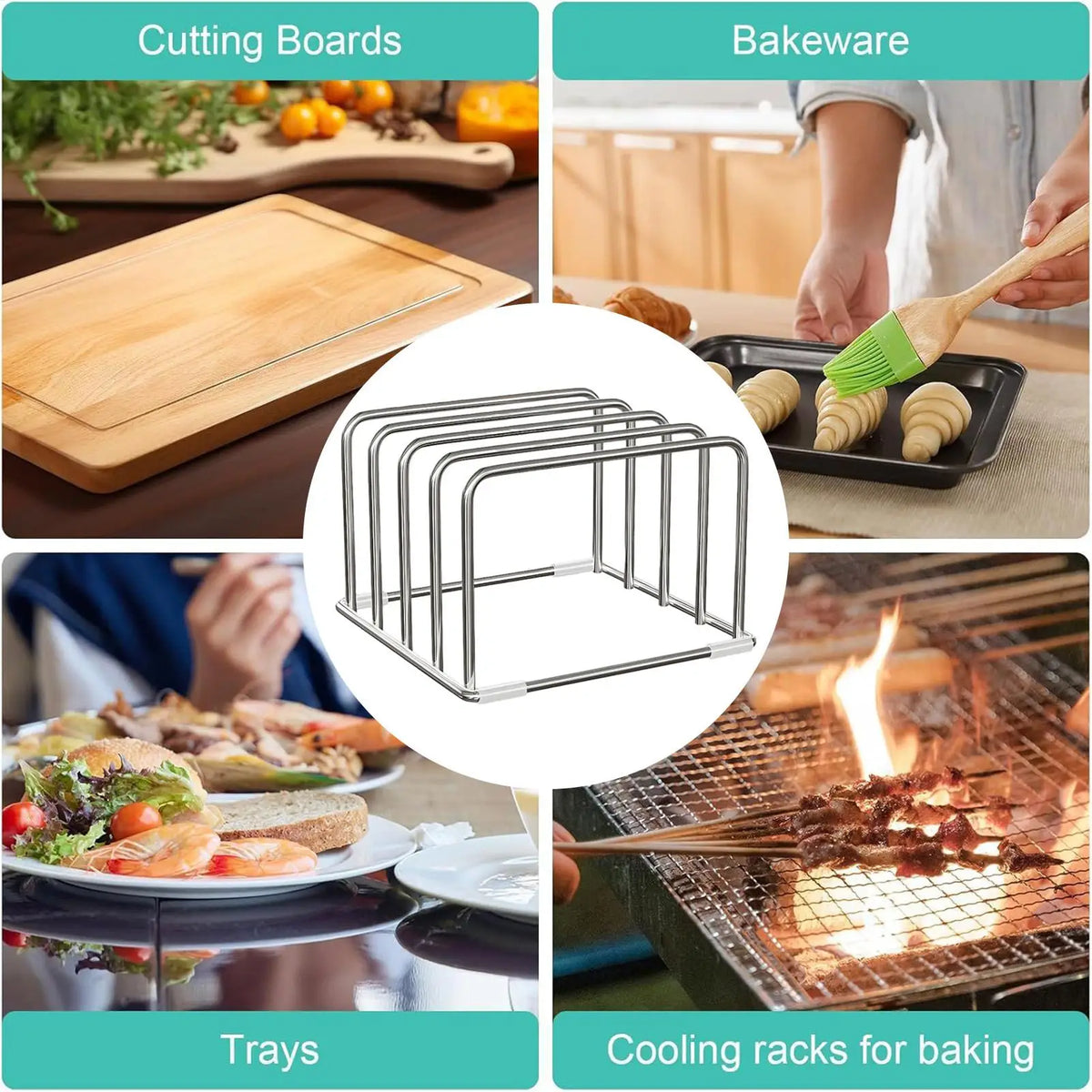Cutting Board Holder Stand - 2-Tier Stainless Steel Rack for Chopping Boards & Pot Lids, Kitchen, Everstock