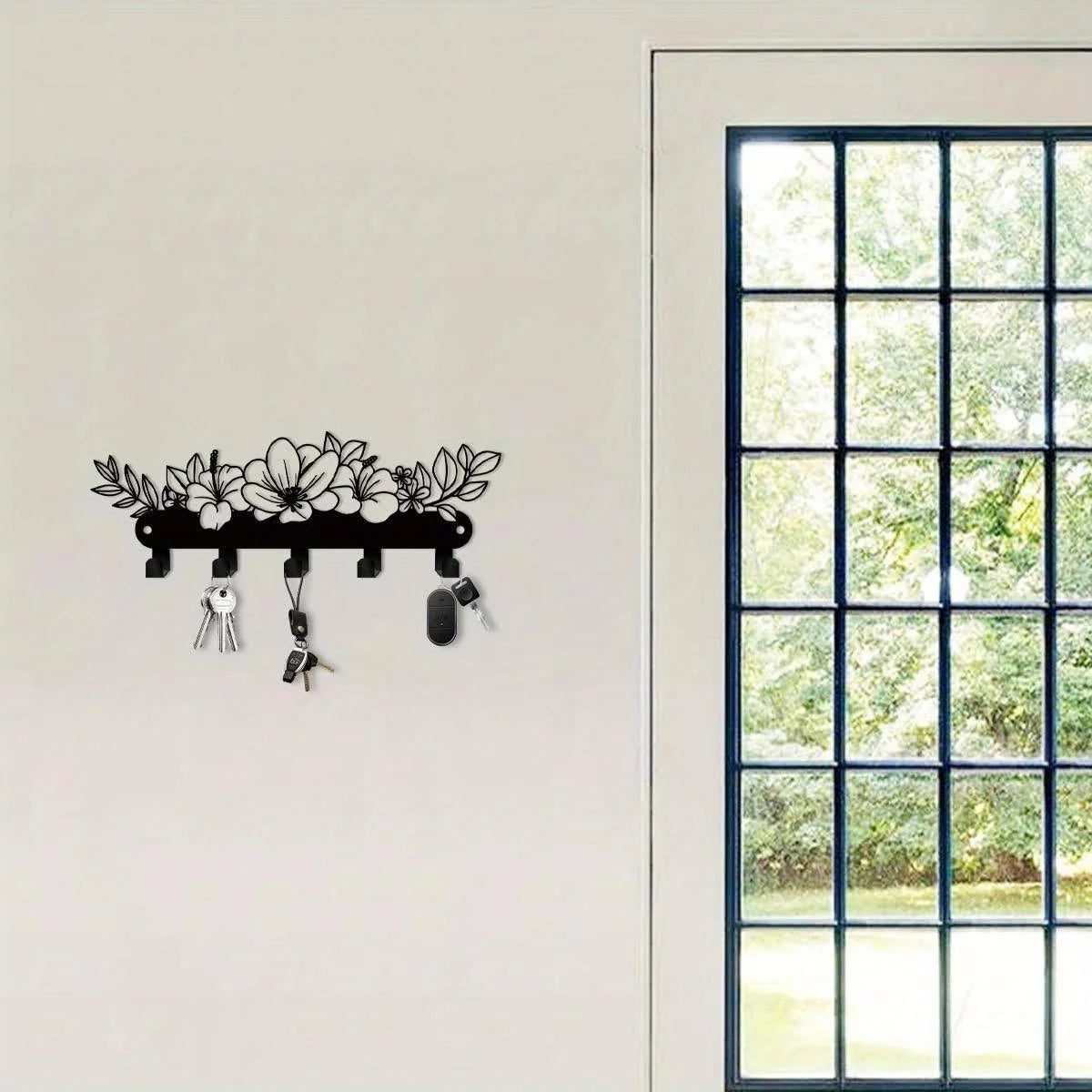 Bohemian Wall Key Holder - Iron Key Rack with Bouquet Motif for Entryway, Hallway and Rustic Interiors, Everstock