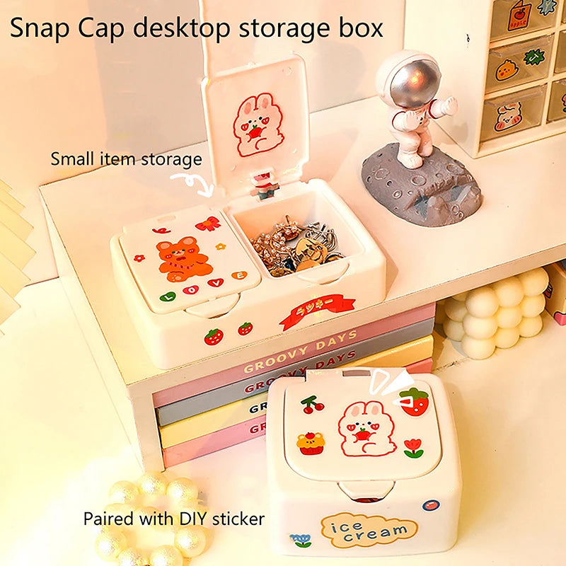 Desk Organizer Box with Lid - Cartoon PP Divided Storage Case for Jewelry, Stationery and Cosmetics, Everstock