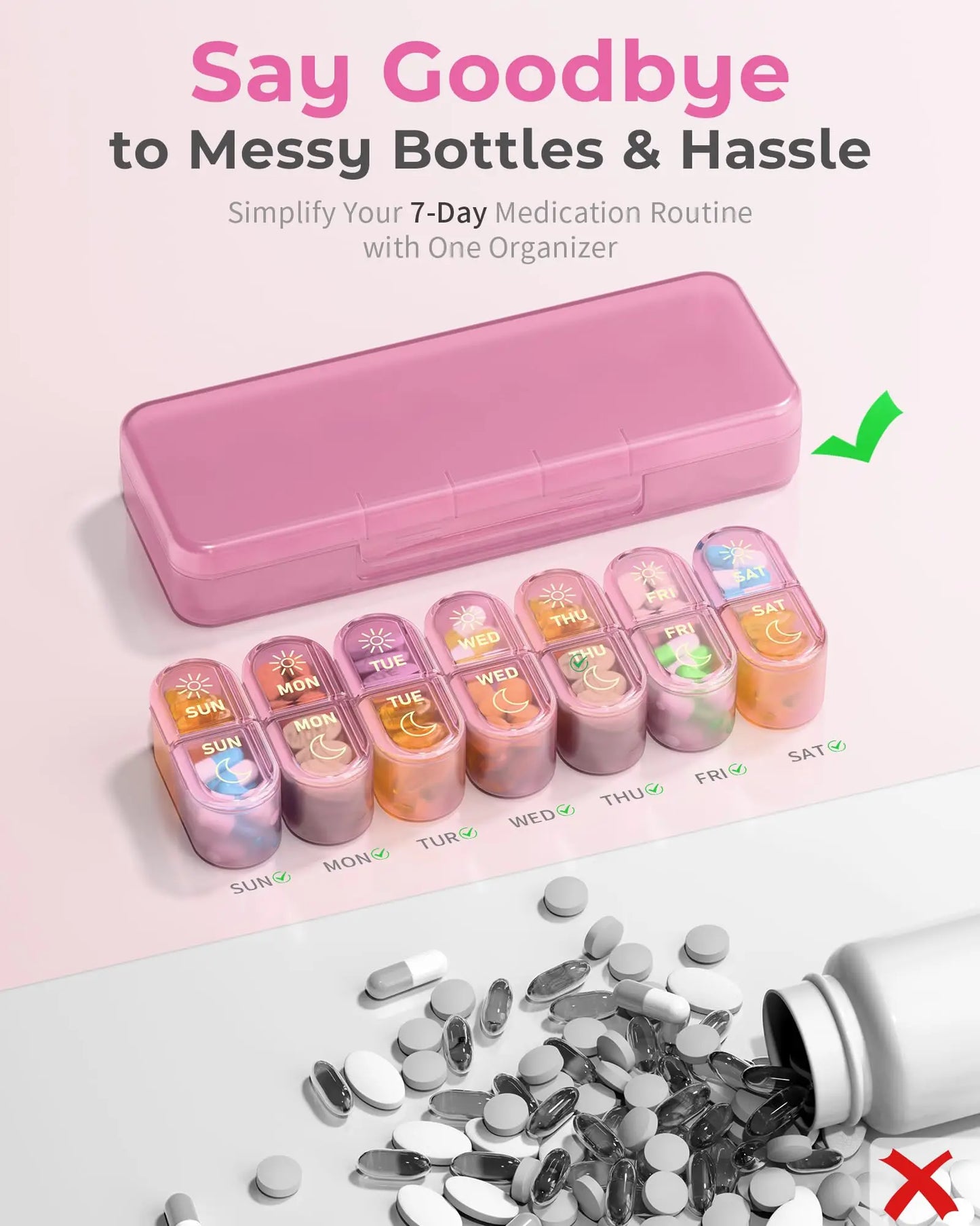 7-Day Pill Storage Case - AM & PM Weekly Organizer Box for Travel & Daily Use, Everstock