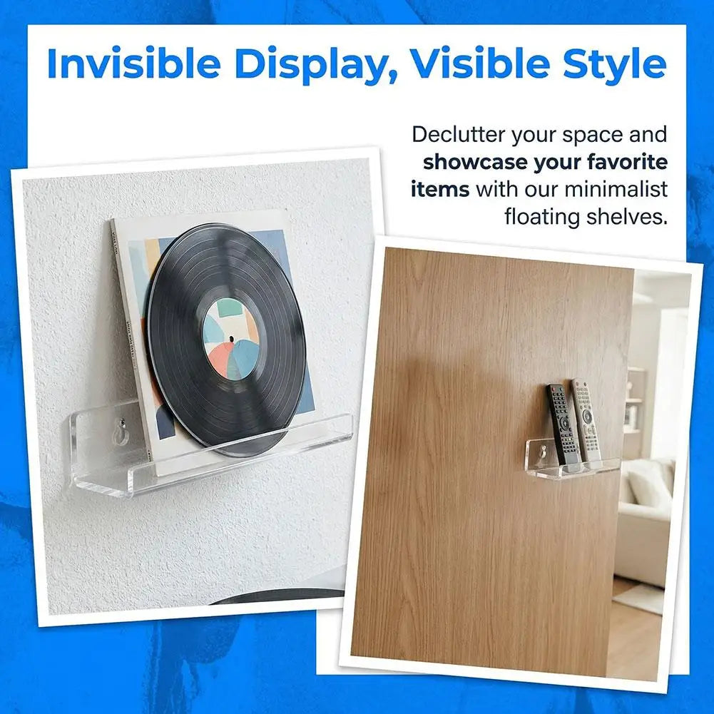 Acrylic Record Display Stand - Clear 4 Inch Wall-Mounted Ledge for Small Albums, CDs and Art Cards, Everstock