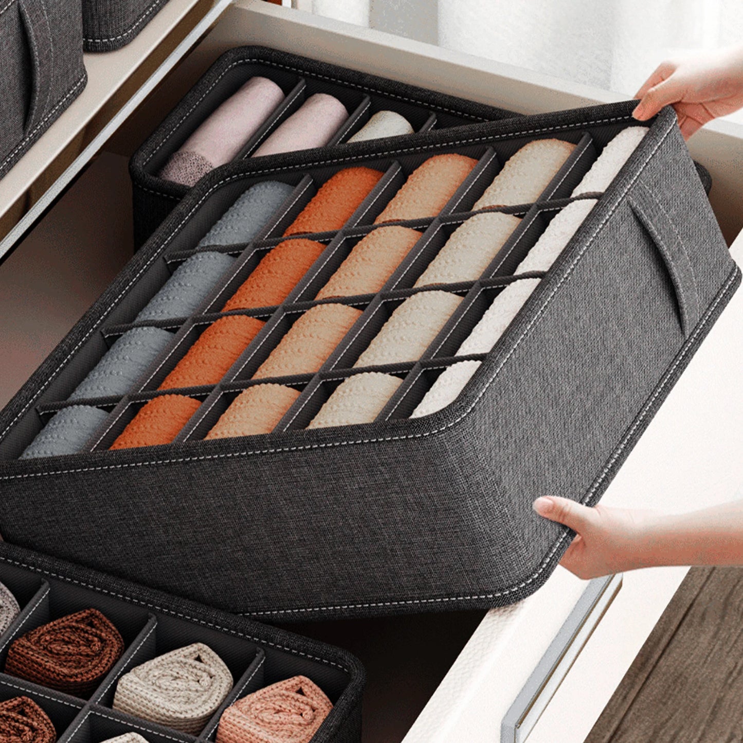 Wardrobe Clothes Organizer - 6 to 20 Grid Drawer Compartments for Trousers, Jeans, Underwear & Socks, Everstock