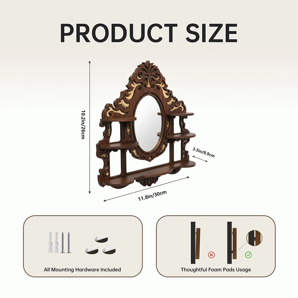 Crystal Display Wall Shelf - Mirrored Wood Floating Ledge for Gothic and Boho Living Room Decor, Everstock