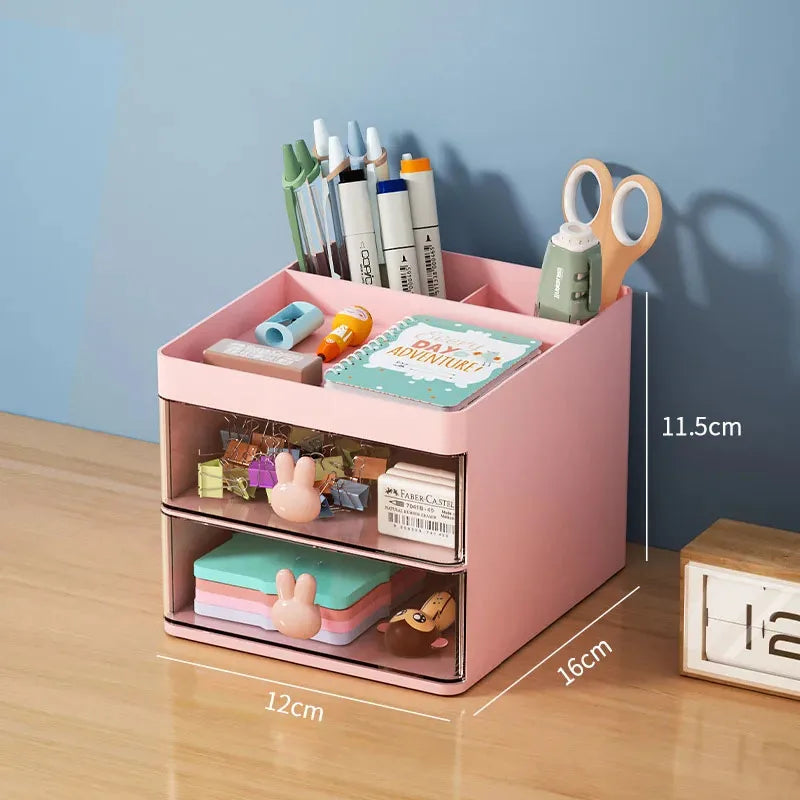 Small Desk Organizer with Drawer - Compact Desktop Storage for Pens, Business Cards & Phone, Office Desk, Everstock