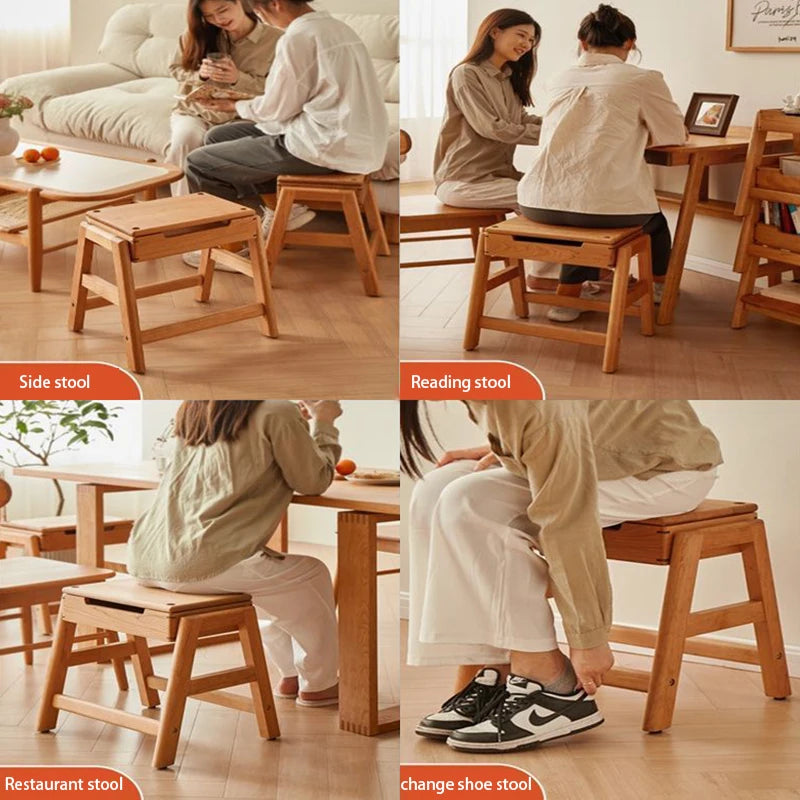 Wooden Ottoman Bench - Nordic Cherry Wood Shoe Changing Stool and Footrest, 45 x 39 x 46cm for Living Room, Everstock