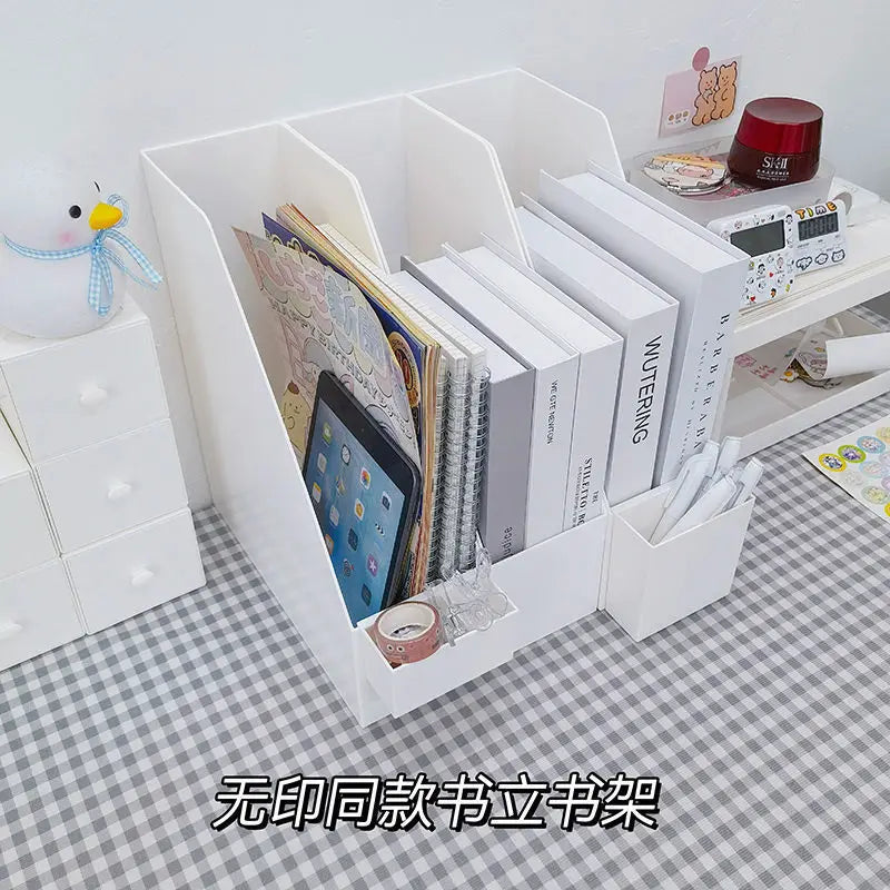 Desk Organizer with Bookend - Plastic Desktop Storage Box for Books, Files & Student Study Desks, Everstock