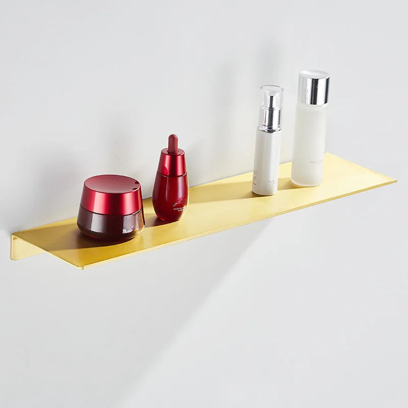 Brushed Gold Wall Shelf - Rectangular Hanging Storage Shelf for Bathroom Decor, Everstock
