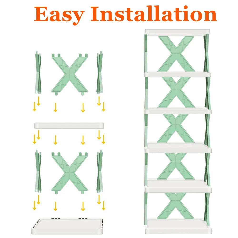 Narrow Stackable Shoe Rack - 2 to 9 Tier DIY Plastic Shoe Organizer for Slim Gaps and Dorm Rooms, Everstock