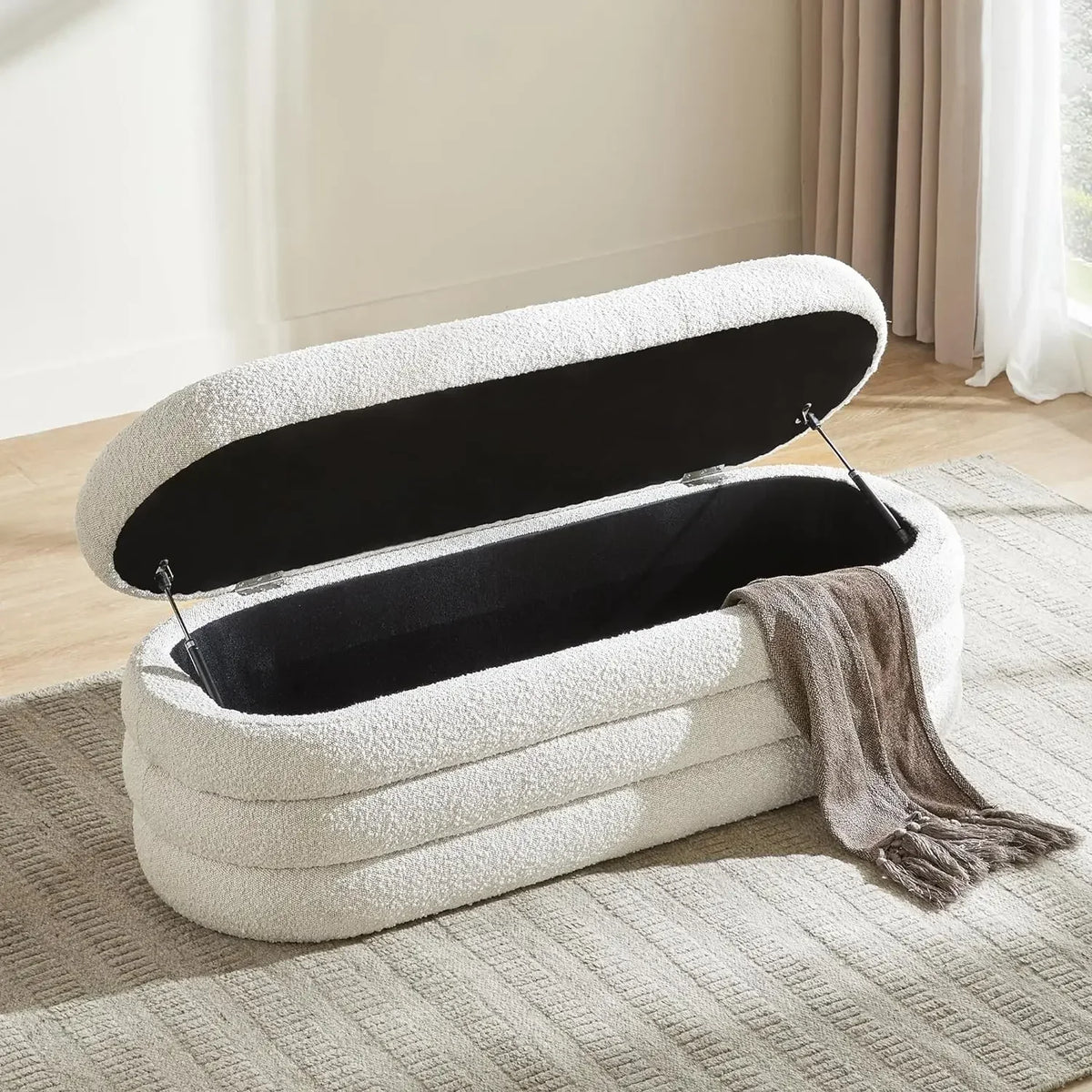 End of Bed Storage Bench - 49.2 Inch Cotton Linen Upholstered Ottoman Bench for Bedroom and Closet, Everstock