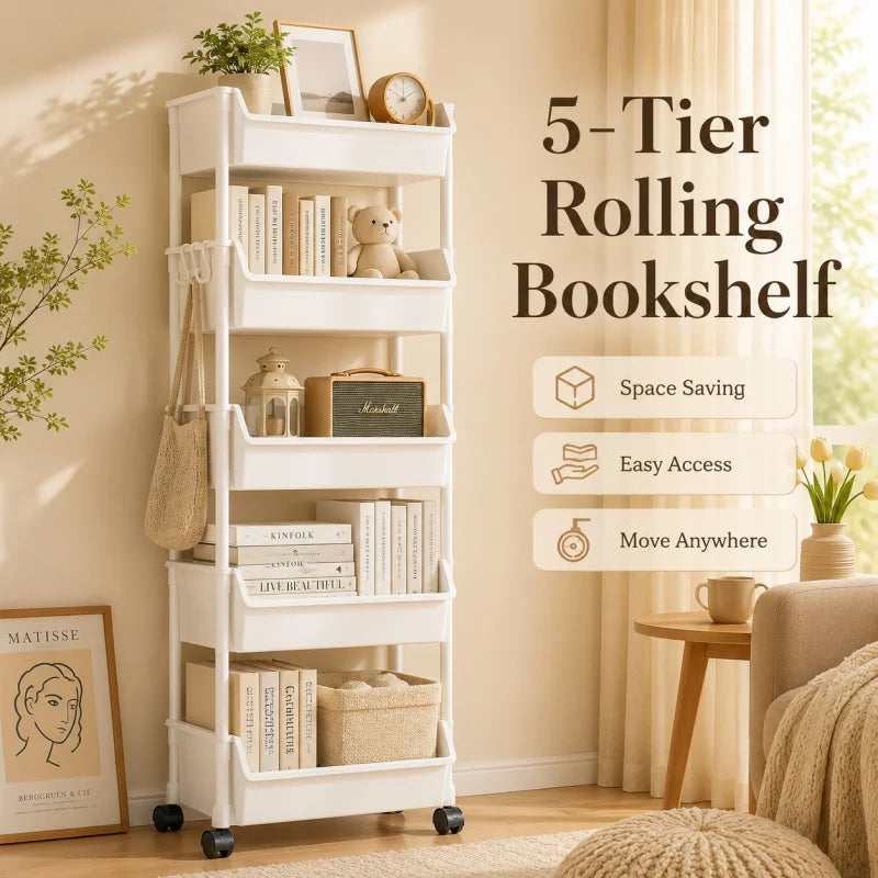 Slim Storage Cart - Multi-Tier Plastic Trolley Rack for Snacks, Books and Sundries in Living Rooms, Everstock