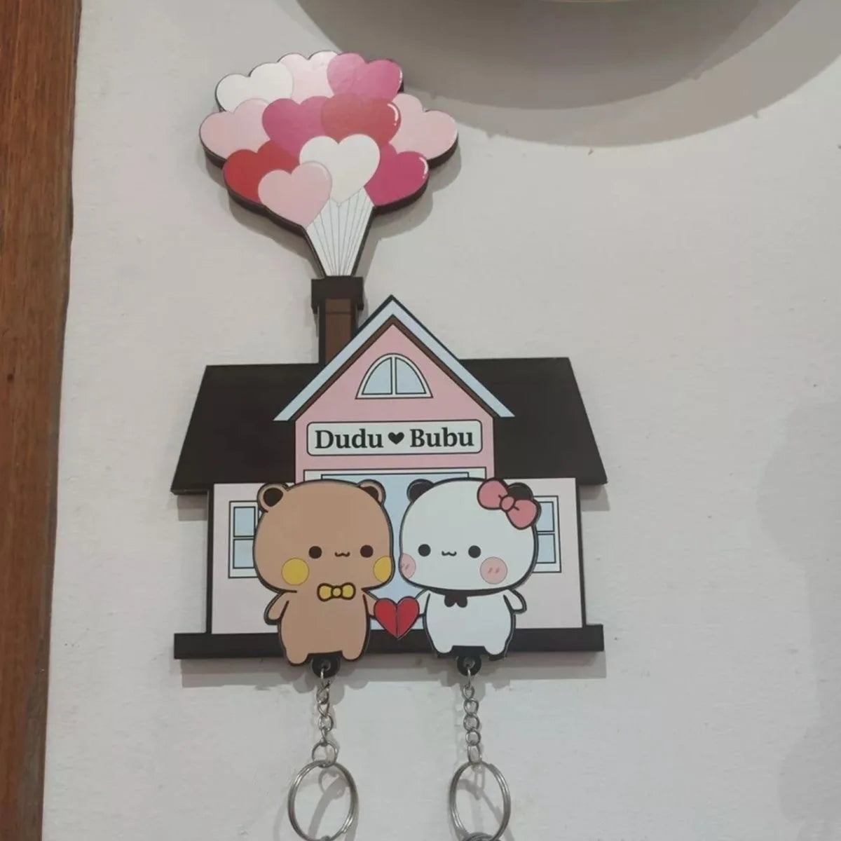 Panda Couple Wall Key Holder - Self-Adhesive Acrylic Key Rack with 2 Hooks for Doors and Entryway Walls, Everstock