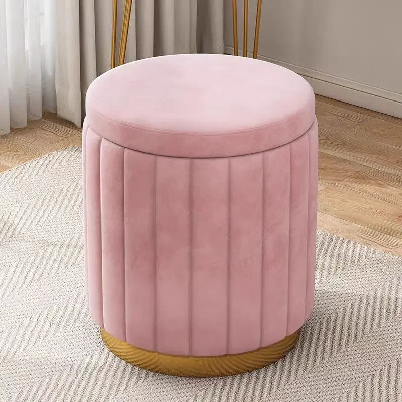 Round Storage Ottoman Stool - Cushioned Metal-Framed Vanity Seat with Hidden Storage for Bedroom Dressing Table, Everstock