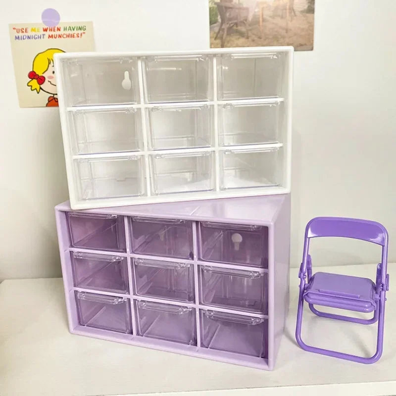 9-Grid Desktop Storage Box - Transparent PP Plastic Drawer Organizer for Student Desk Sundries, Wall-Mounted, Everstock