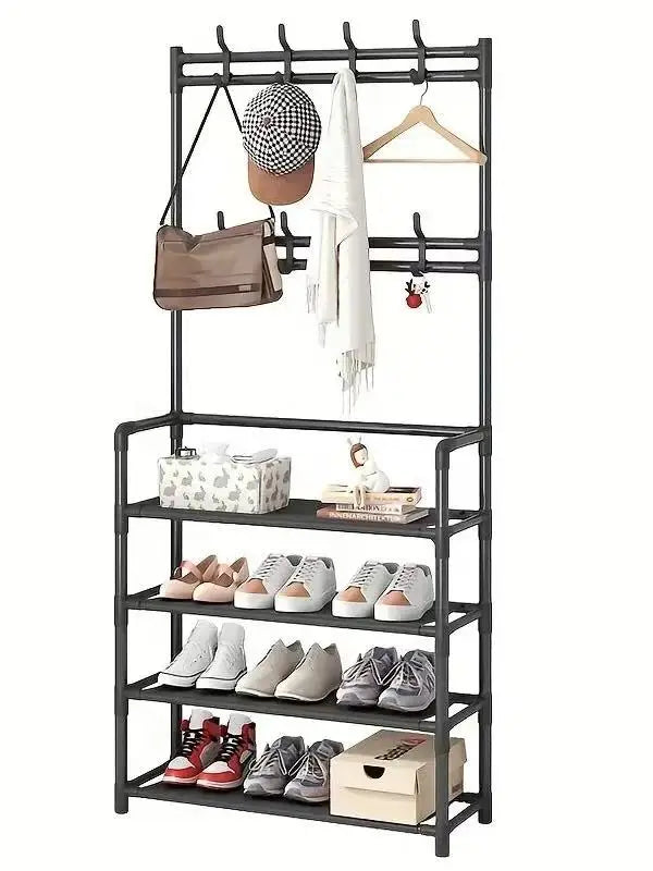 Entryway Coat and Shoe Rack - Double-Row Hook Garment Stand for Jackets, Hats, Bags and Umbrellas, Everstock