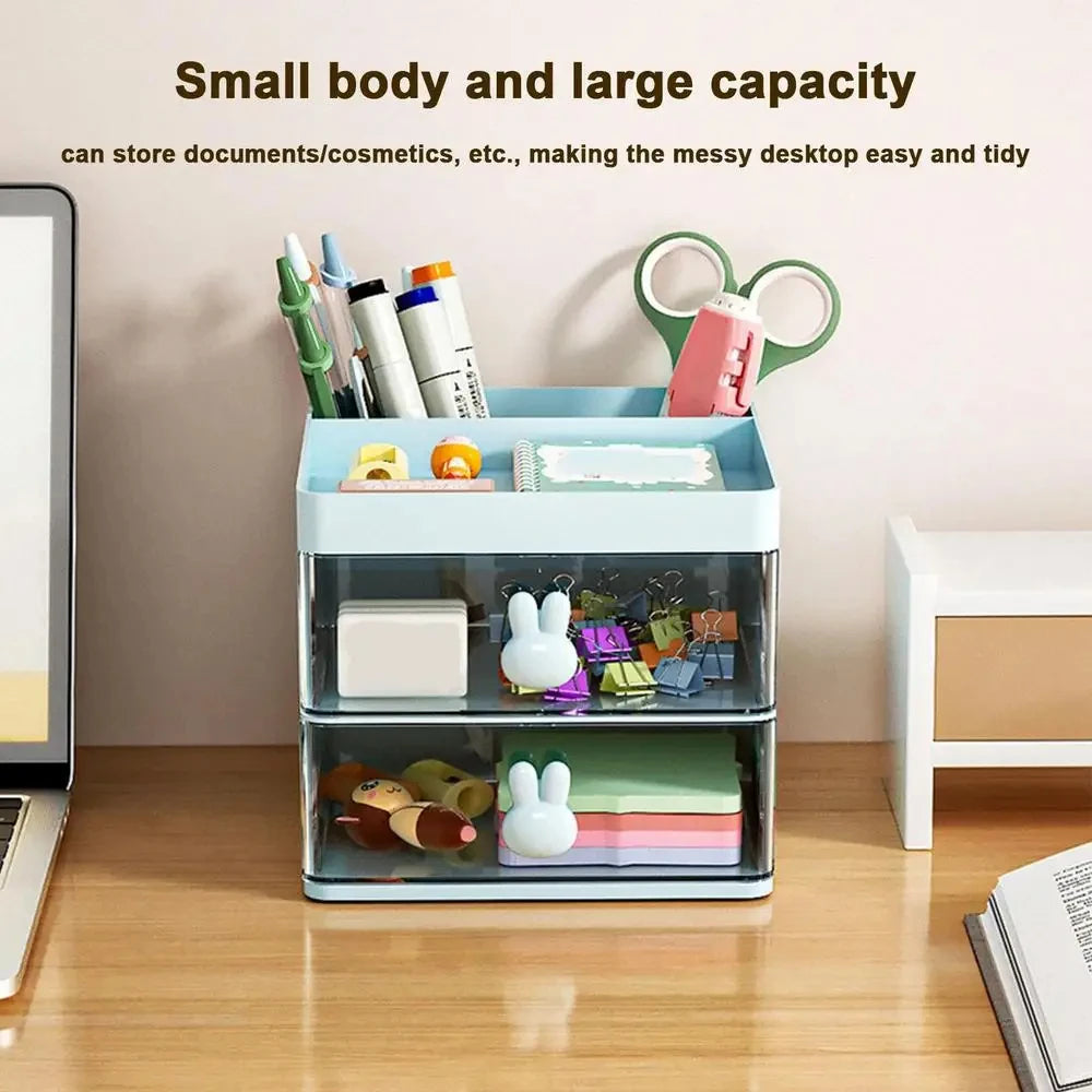 Small Desk Organizer with Drawer - Compact Desktop Storage for Pens, Business Cards & Phone, Office Desk, Everstock