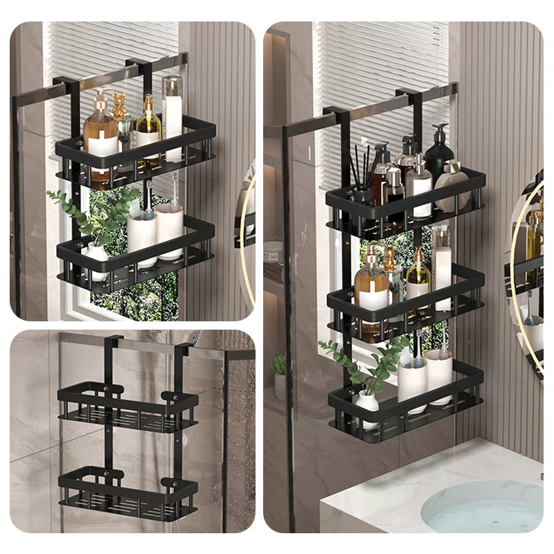 Door-Mounted Shower Storage Rack - Wall Mounted Shower Gel & Supplies Organizer for Bathroom, Everstock